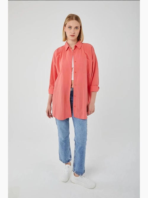 Camisa oversize de popelina con botones y manga larga mixray - Kiabi Camisa oversize de popelina con botones y manga larga mixray - Kiabi