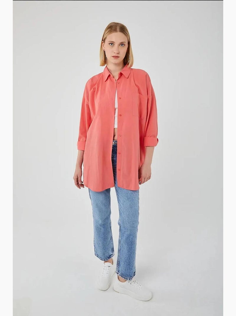 Camisa oversize de popelina con botones y manga larga mixray Rojo cachemira - Kiabi