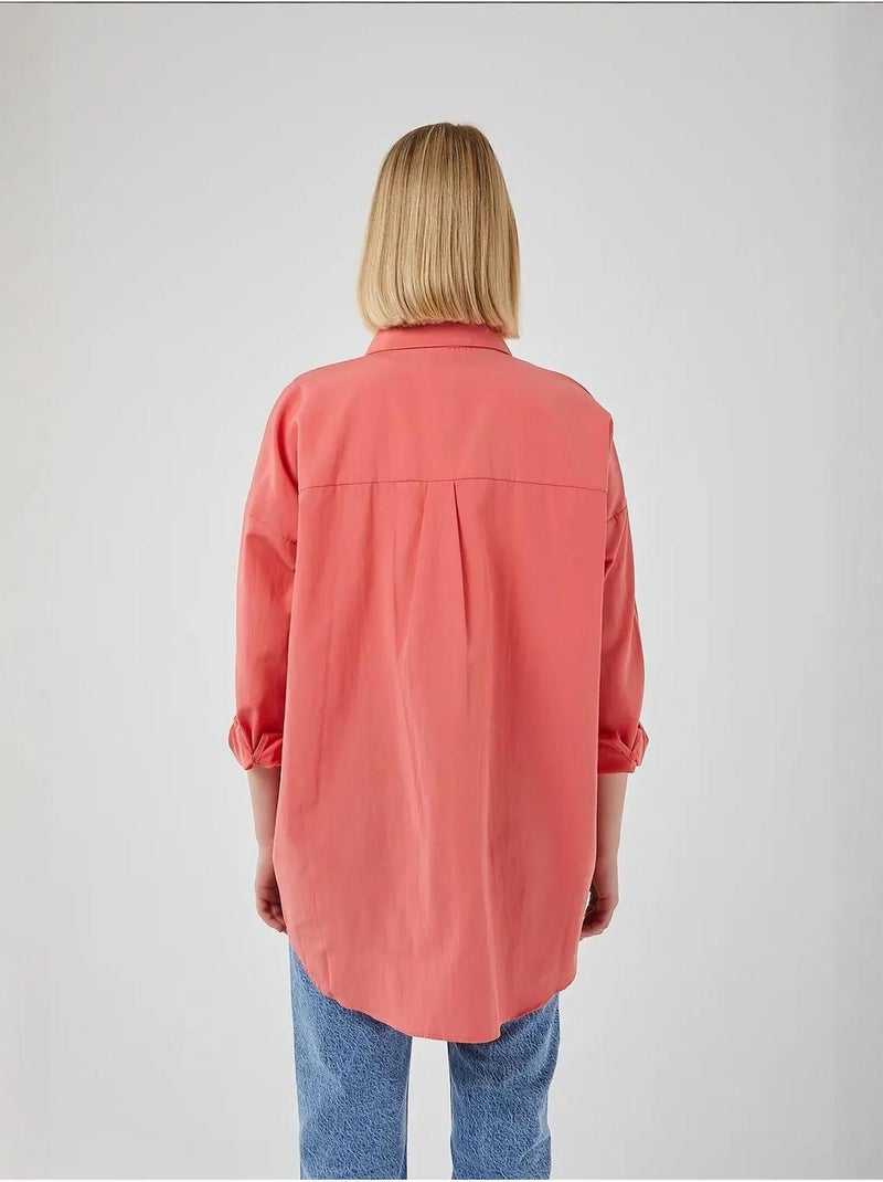 Camisa oversize de popelina con botones y manga larga mixray Rojo cachemira - Kiabi