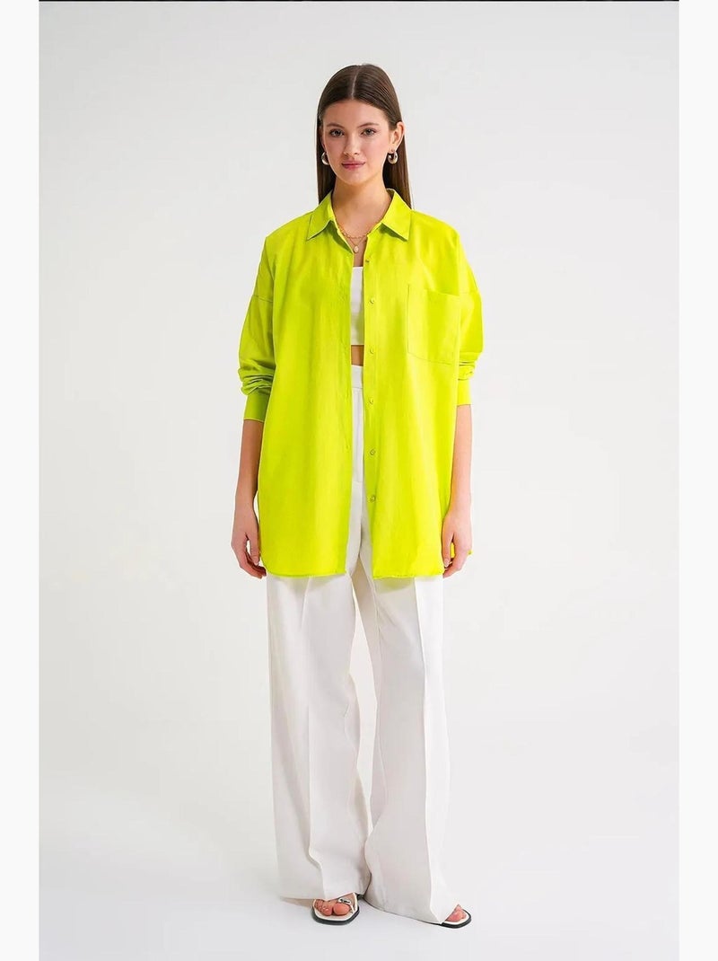 Camisa oversize de popelina con botones y manga larga mixray Verde anís - Kiabi