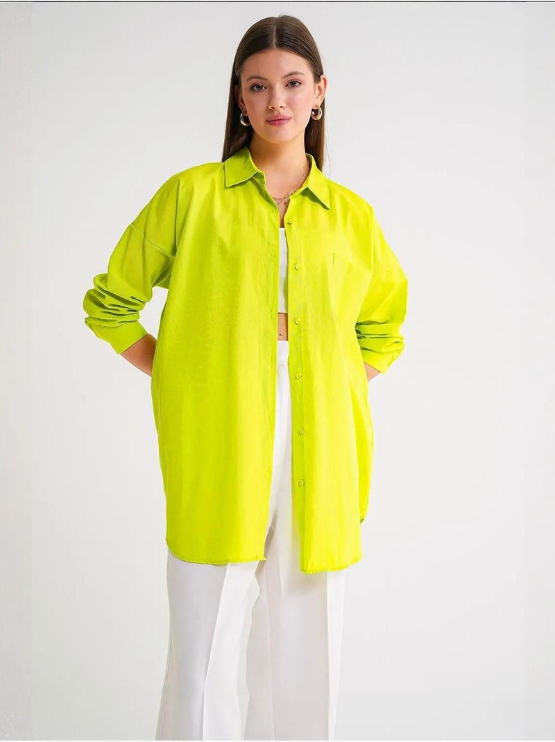 Camisa oversize de popelina con botones y manga larga mixray Verde anís - Kiabi