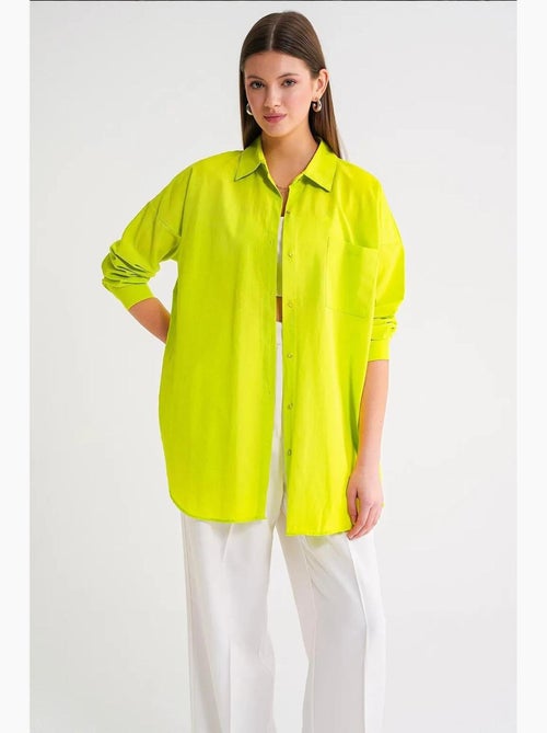 Camisa oversize de popelina con botones y manga larga mixray - Kiabi Camisa oversize de popelina con botones y manga larga mixray - Kiabi