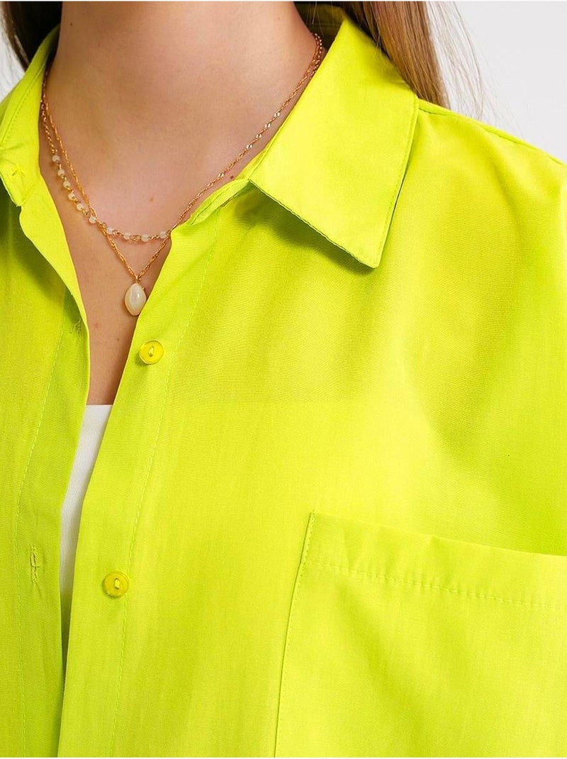 Camisa oversize de popelina con botones y manga larga mixray Verde anís - Kiabi