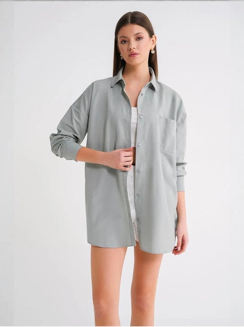 Camisa oversize de popelina con botones y manga larga mixray - Kiabi Camisa oversize de popelina con botones y manga larga mixray - Kiabi