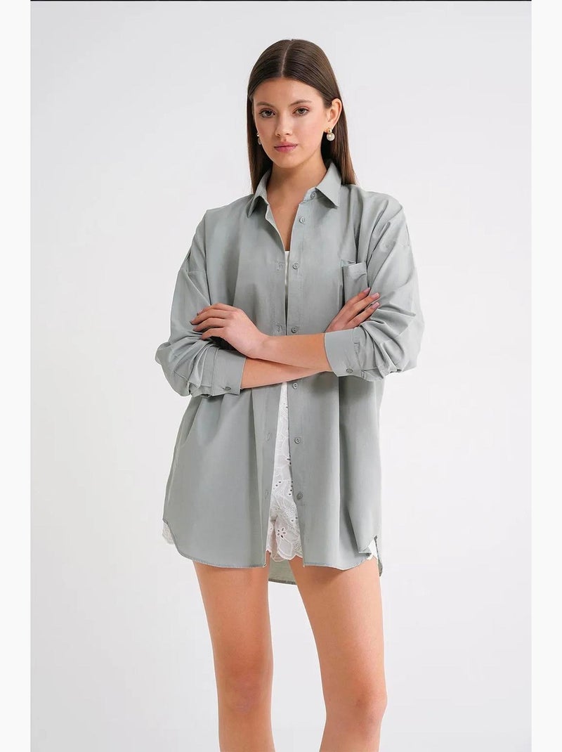 Camisa oversize de popelina con botones y manga larga mixray Verde menta - Kiabi