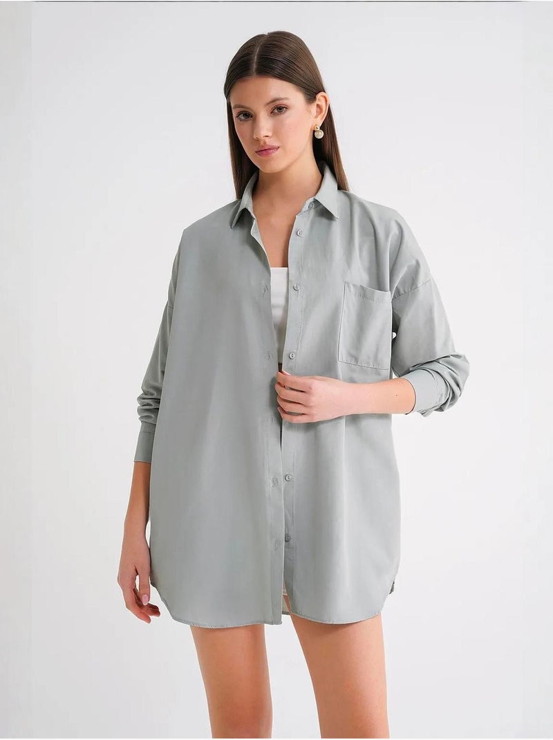 Camisa oversize de popelina con botones y manga larga mixray Verde menta - Kiabi