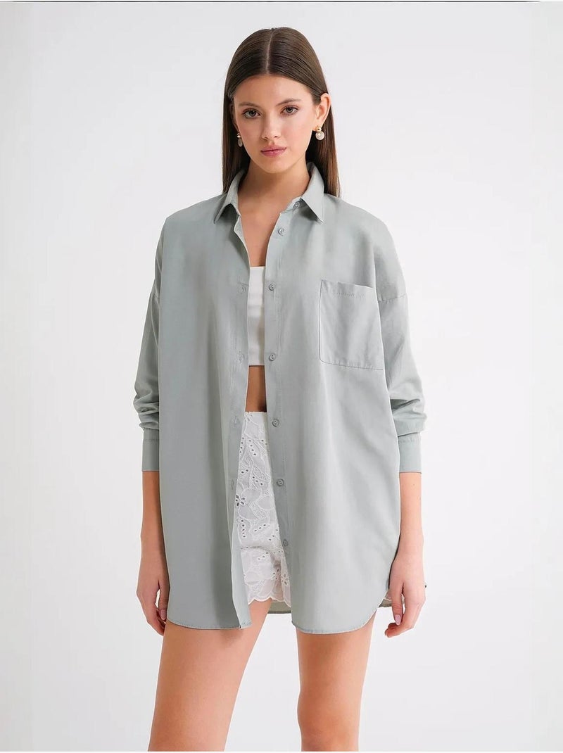 Camisa oversize de popelina con botones y manga larga mixray Verde menta - Kiabi