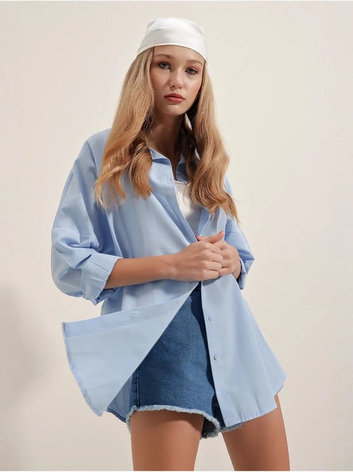Camisa oversize de popelina con estampado y botones bdart - Kiabi Camisa oversize de popelina con estampado y botones bdart - Kiabi