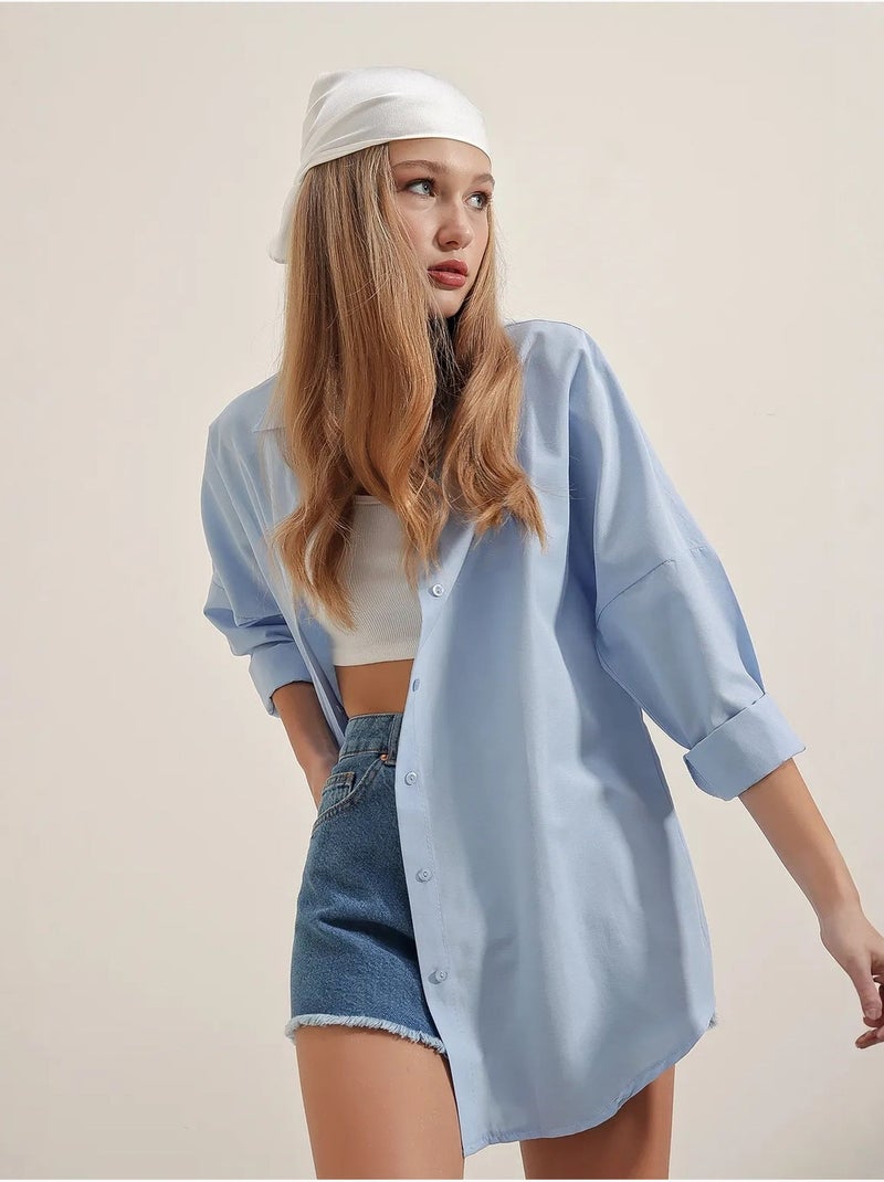 Camisa oversize de popelina con estampado y botones bdart Azul claro - Kiabi