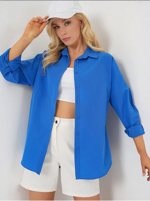 Camisa oversize de popelina con estampado y botones bdart - Kiabi Camisa oversize de popelina con estampado y botones bdart - Kiabi