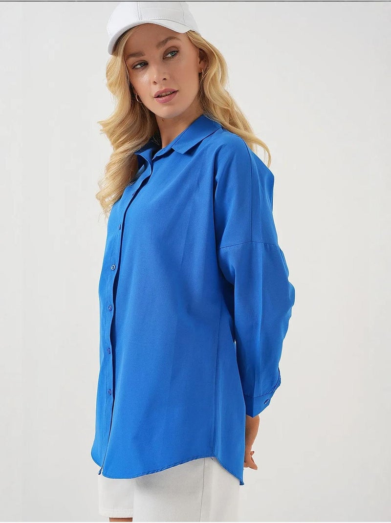 Camisa oversize de popelina con estampado y botones bdart Azul cobalto - Kiabi