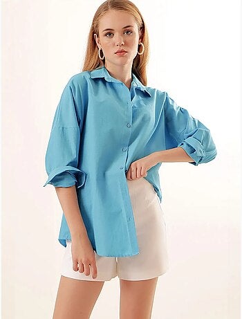 Camisa oversize de popelina con estampado y botones bdart