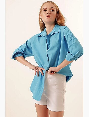 Camisa oversize de popelina con estampado y botones bdart