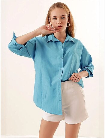Camisa oversize de popelina con estampado y botones bdart