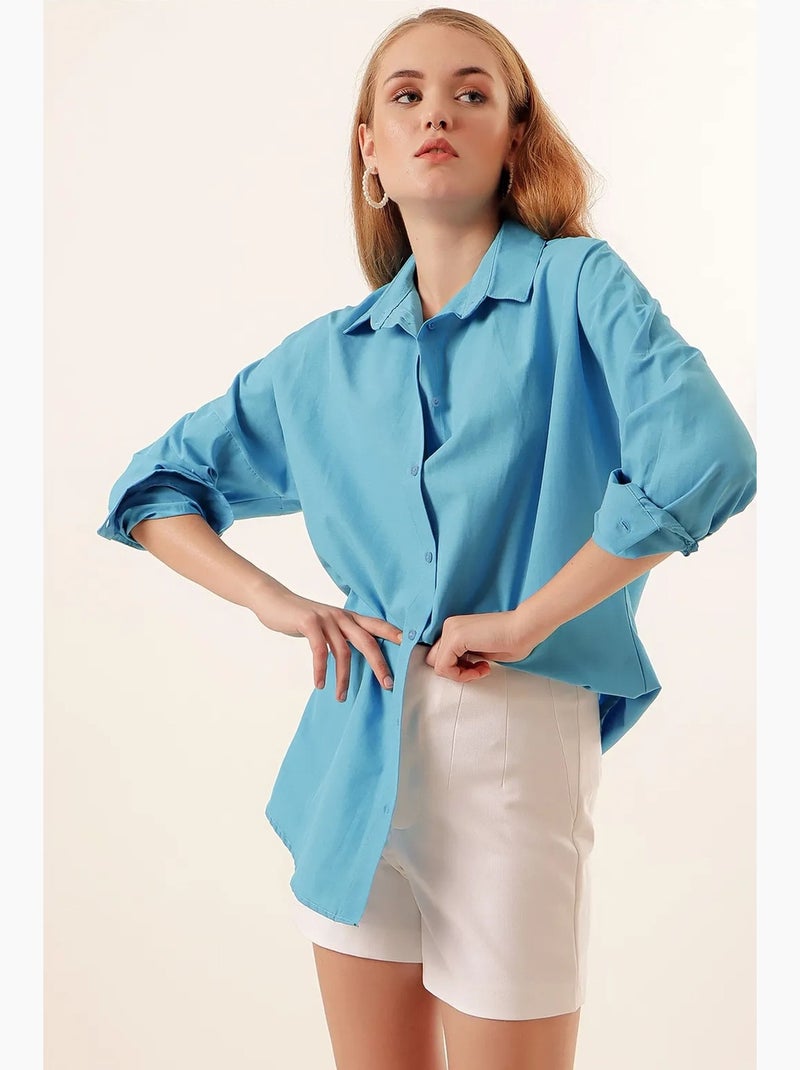 Camisa oversize de popelina con estampado y botones bdart Azul - Kiabi