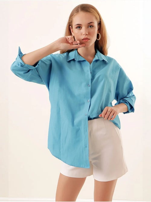 Camisa oversize de popelina con estampado y botones bdart - Kiabi Camisa oversize de popelina con estampado y botones bdart - Kiabi