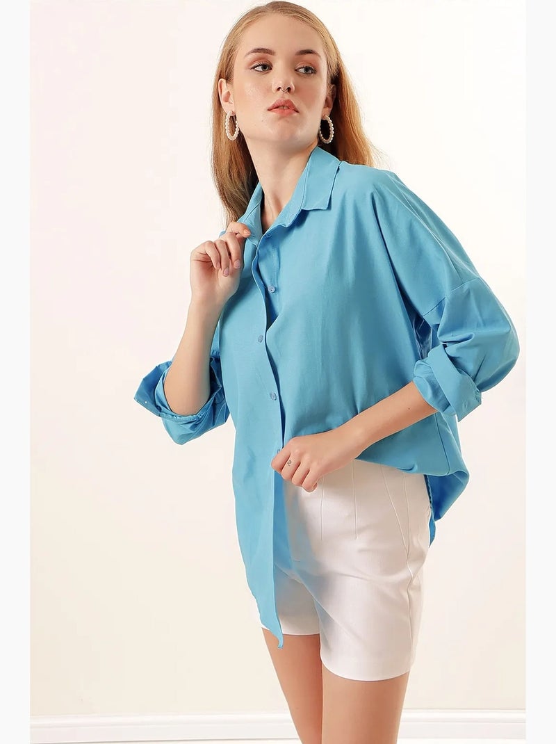 Camisa oversize de popelina con estampado y botones bdart Azul - Kiabi