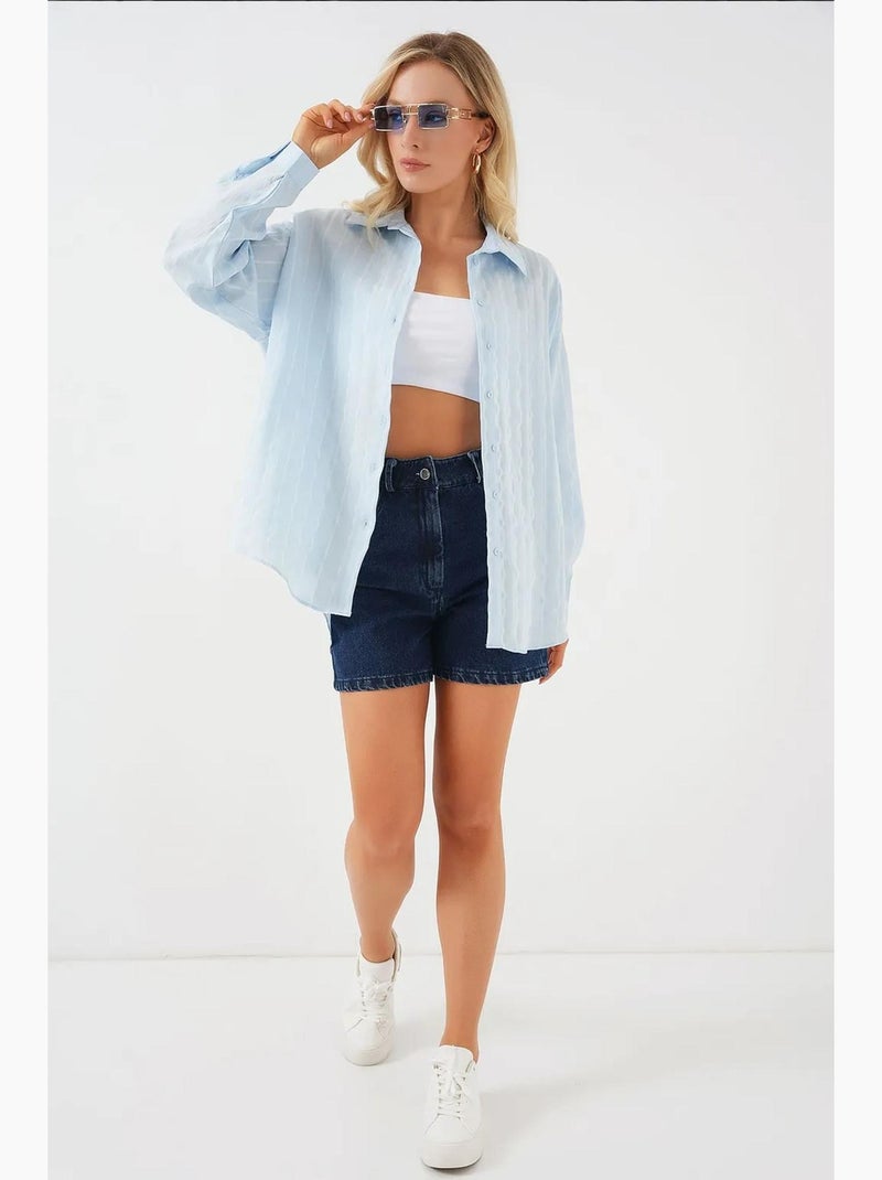 Camisa oversize de popelina con estampado y botones bdart Azul pastel - Kiabi