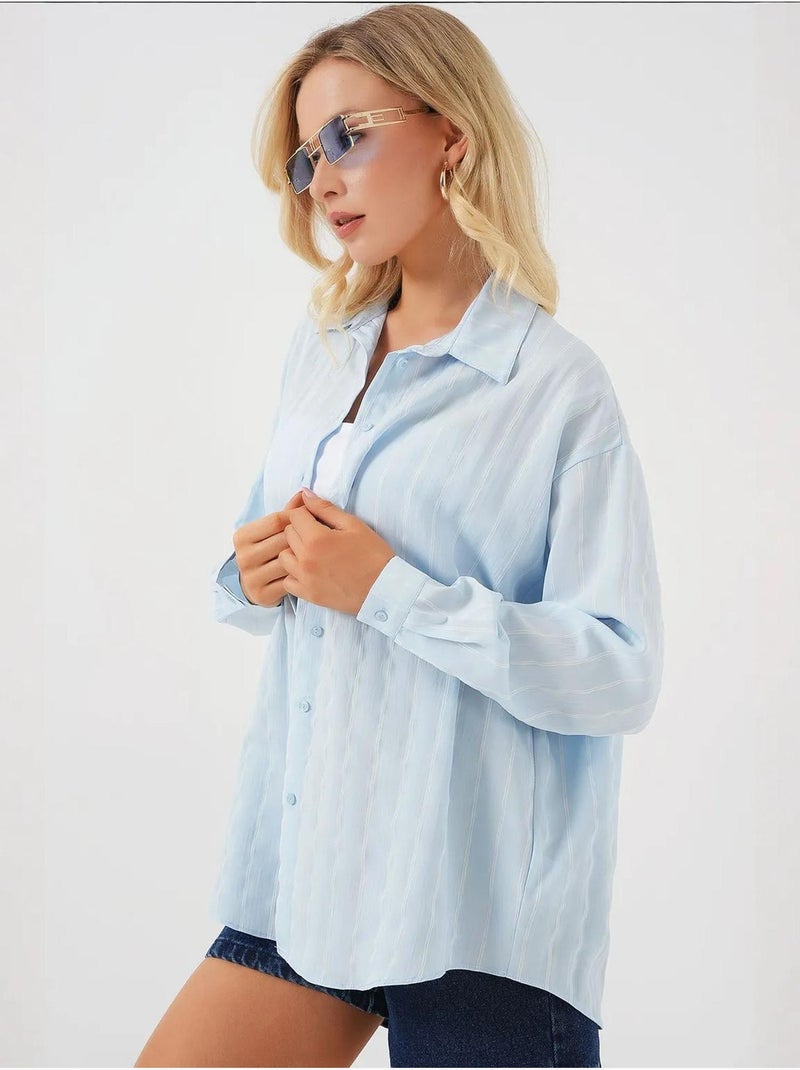 Camisa oversize de popelina con estampado y botones bdart Azul pastel - Kiabi