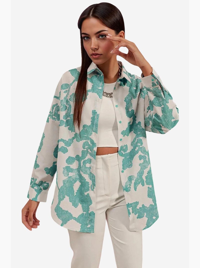 Camisa oversize de popelina con estampado y botones bdart Azul petróleo - Kiabi