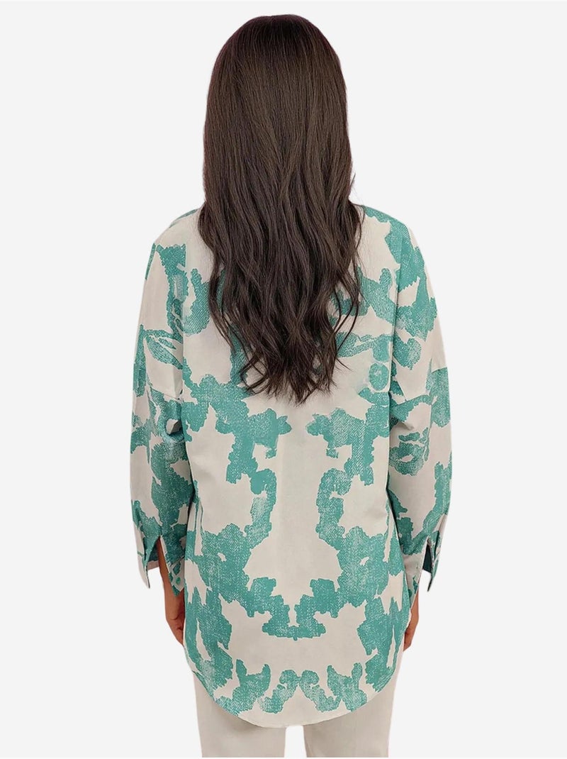 Camisa oversize de popelina con estampado y botones bdart Azul petróleo - Kiabi