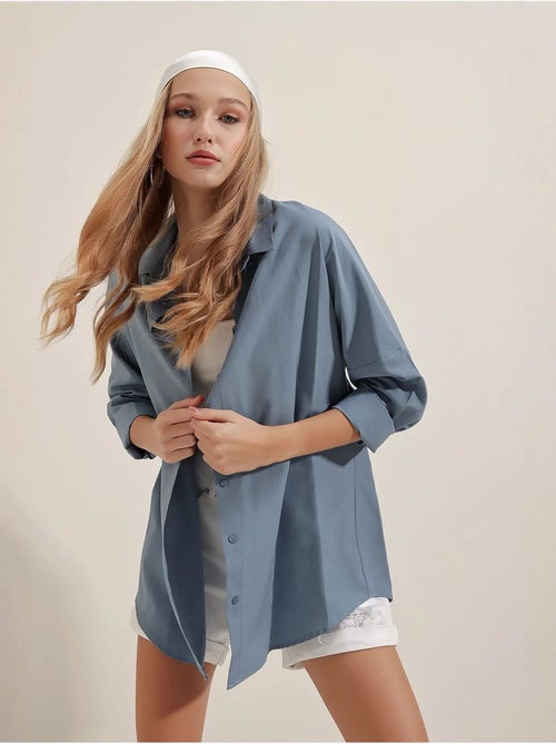 Camisa oversize de popelina con estampado y botones bdart - Kiabi Camisa oversize de popelina con estampado y botones bdart - Kiabi