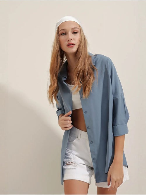 Camisa oversize de popelina con estampado y botones bdart - Kiabi Camisa oversize de popelina con estampado y botones bdart - Kiabi