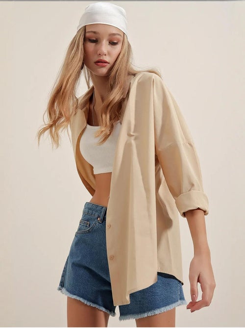 Camisa oversize de popelina con estampado y botones bdart - Kiabi Camisa oversize de popelina con estampado y botones bdart - Kiabi
