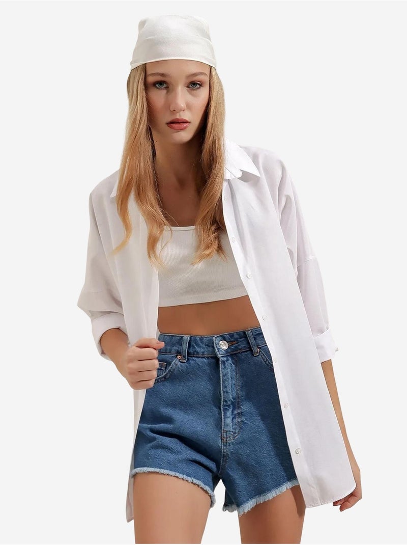 Camisa oversize de popelina con estampado y botones bdart Blanco - Kiabi