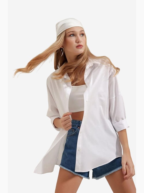 Camisa oversize de popelina con estampado y botones bdart - Kiabi Camisa oversize de popelina con estampado y botones bdart - Kiabi