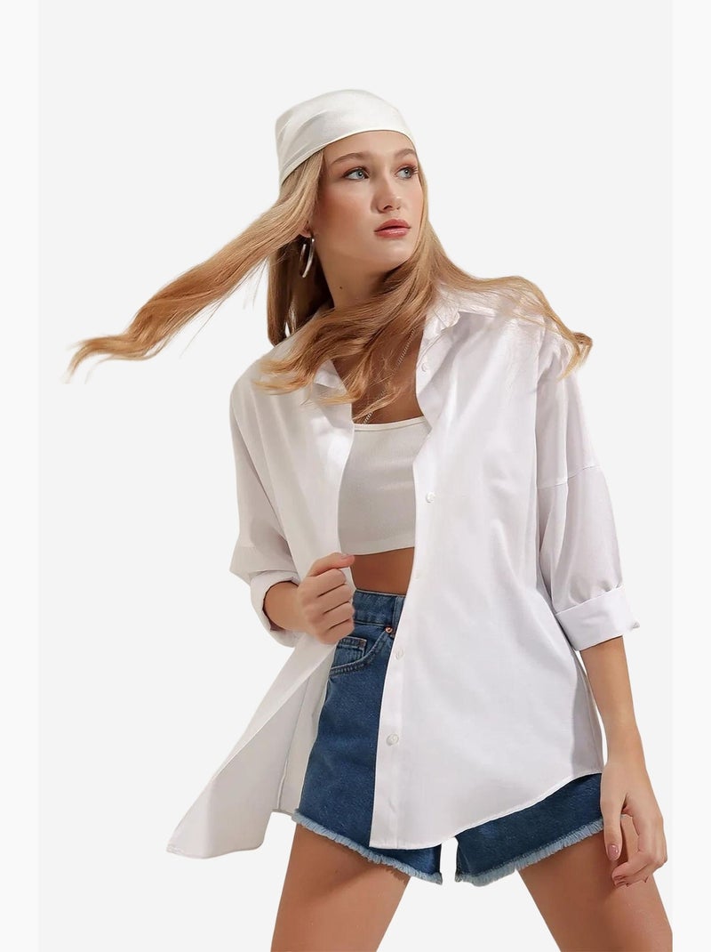 Camisa oversize de popelina con estampado y botones bdart Blanco - Kiabi