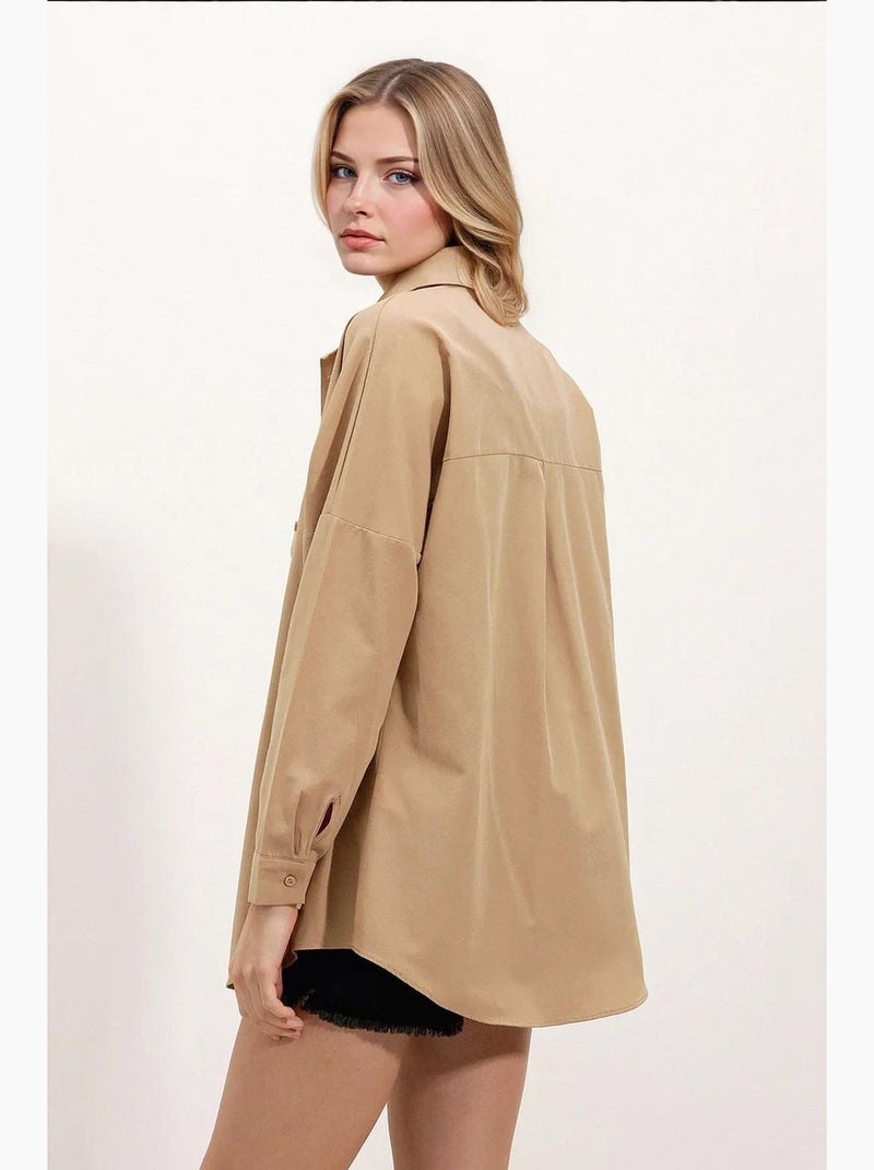 Camisa oversize de popelina con estampado y botones bdart Camel - Kiabi