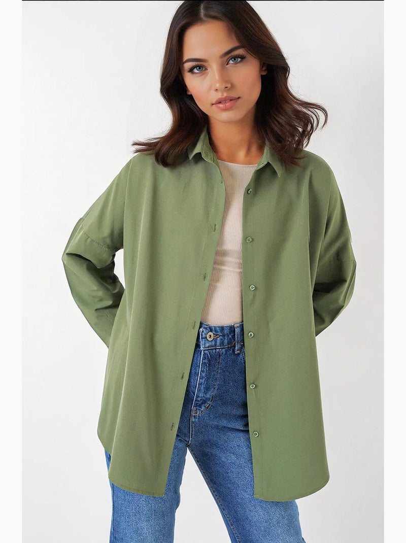 Camisa oversize de popelina con estampado y botones bdart Caqui - Kiabi