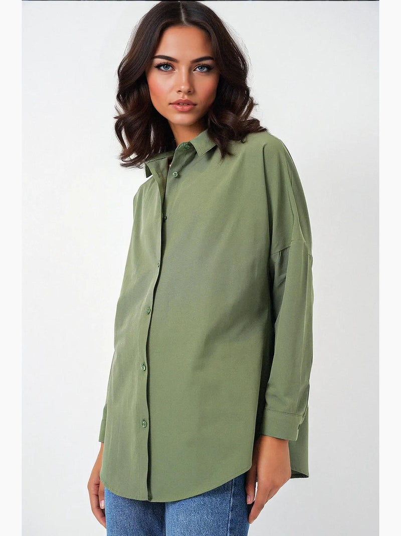 Camisa oversize de popelina con estampado y botones bdart Caqui - Kiabi