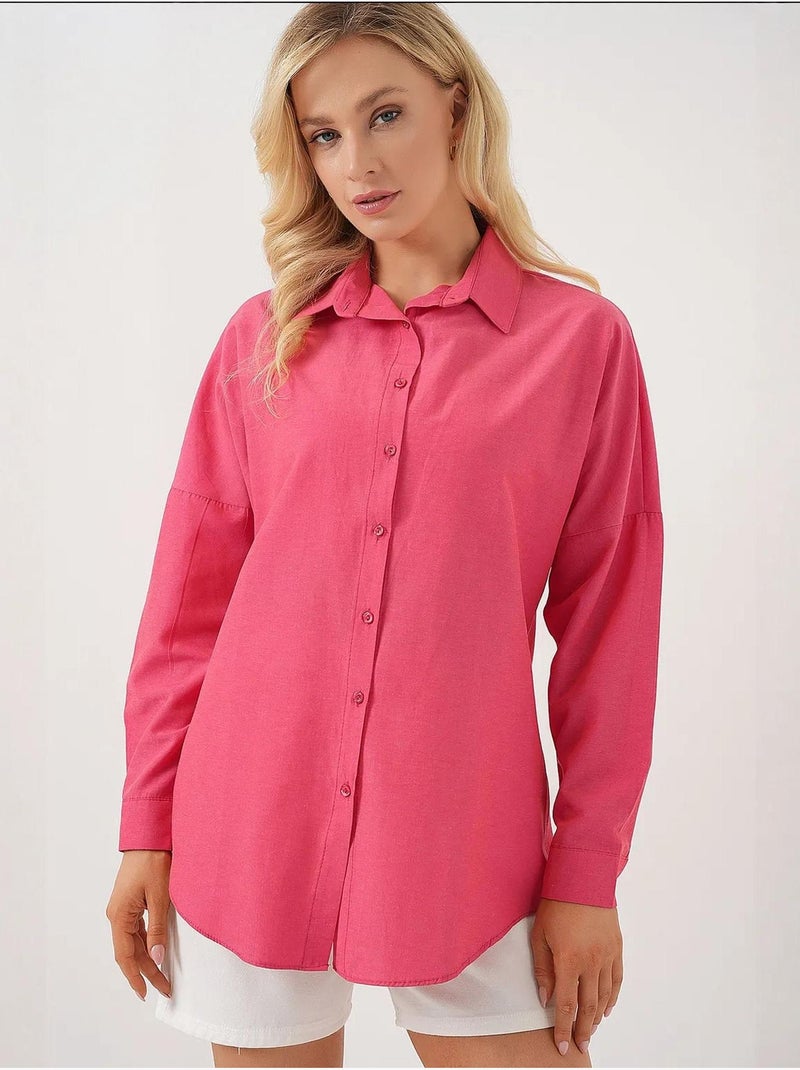 Camisa oversize de popelina con estampado y botones bdart Cereza - Kiabi