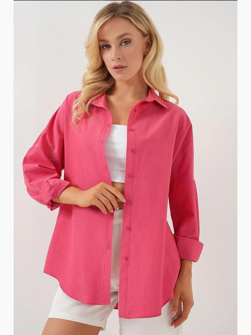 Camisa oversize de popelina con estampado y botones bdart Cereza - Kiabi
