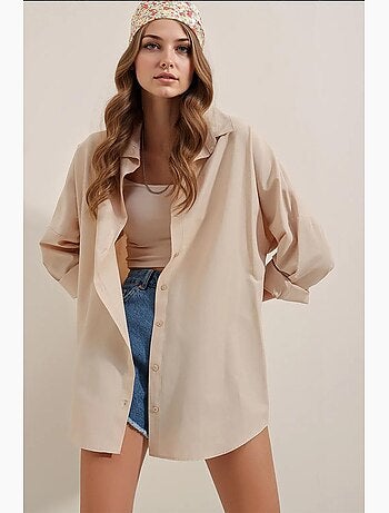 Camisa oversize de popelina con estampado y botones bdart