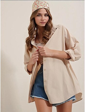 Camisa oversize de popelina con estampado y botones bdart