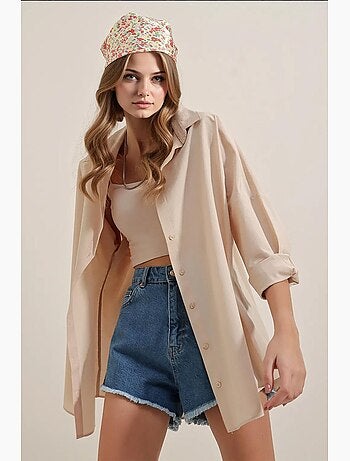 Camisa oversize de popelina con estampado y botones bdart