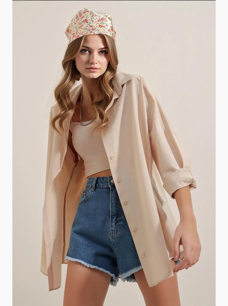 Camisa oversize de popelina con estampado y botones bdart Crema - Kiabi