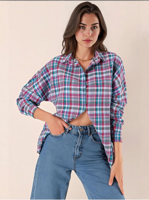 Camisa oversize de popelina con estampado y botones bdart - Kiabi Camisa oversize de popelina con estampado y botones bdart - Kiabi