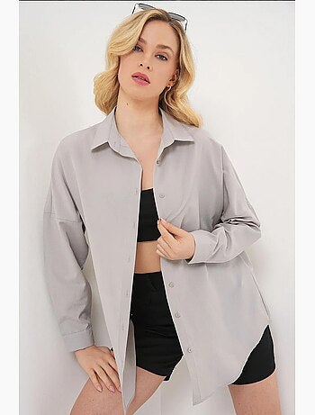 Camisa oversize de popelina con estampado y botones bdart