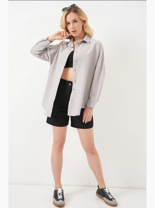 Camisa oversize de popelina con estampado y botones bdart - Kiabi Camisa oversize de popelina con estampado y botones bdart - Kiabi