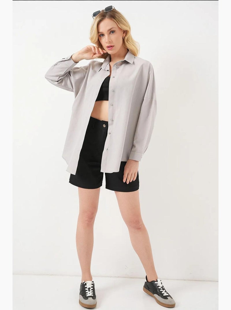 Camisa oversize de popelina con estampado y botones bdart Gris claro - Kiabi
