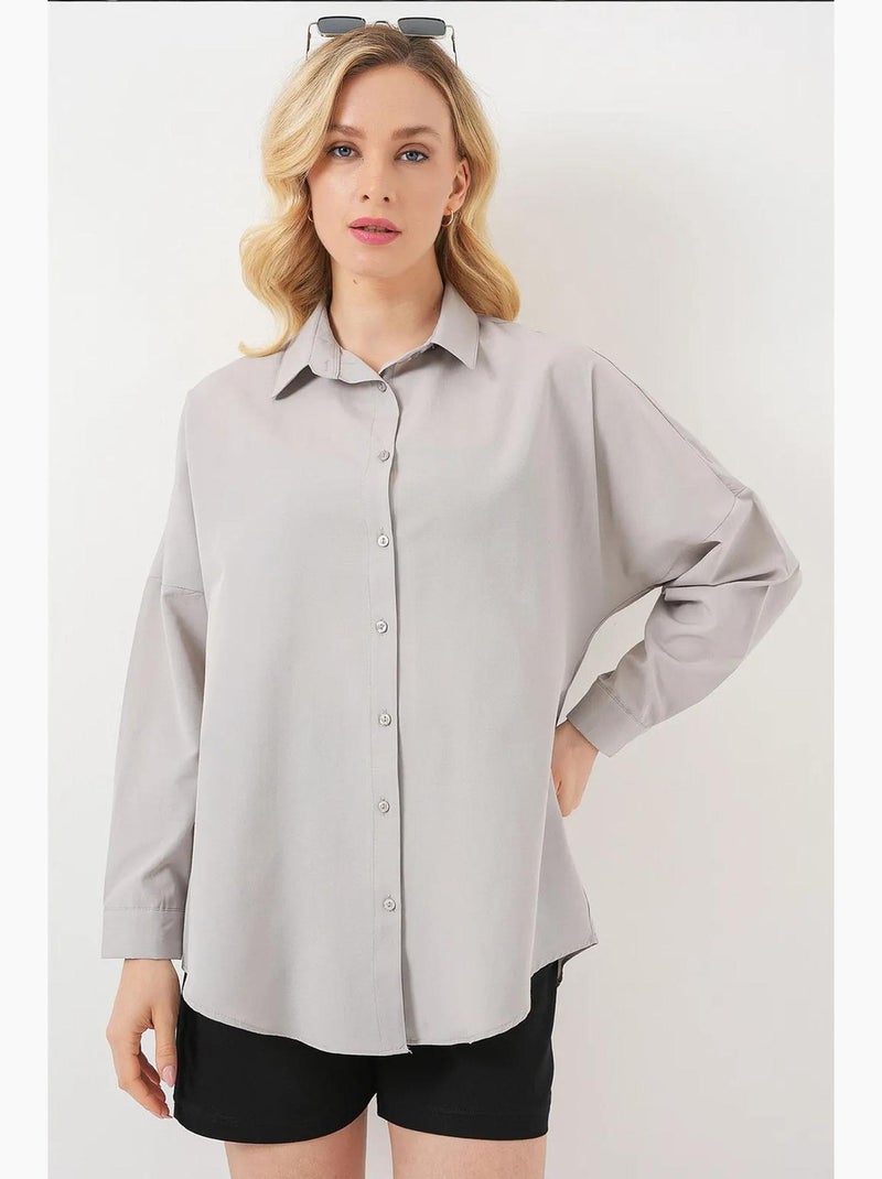 Camisa oversize de popelina con estampado y botones bdart Gris claro - Kiabi