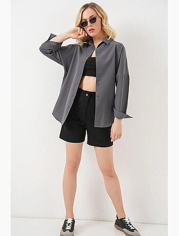 Camisa oversize de popelina con estampado y botones bdart