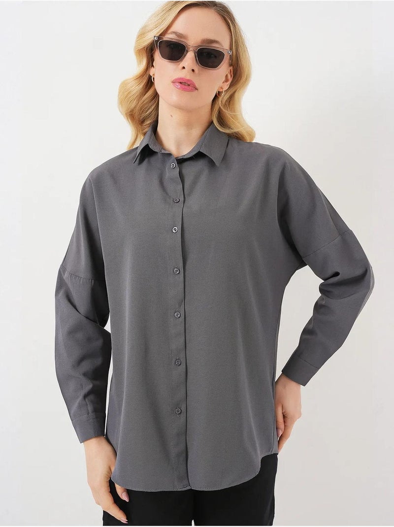 Camisa oversize de popelina con estampado y botones bdart Gris negro - Kiabi