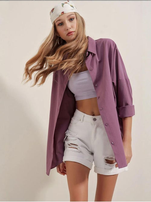 Camisa oversize de popelina con estampado y botones bdart - Kiabi Camisa oversize de popelina con estampado y botones bdart - Kiabi