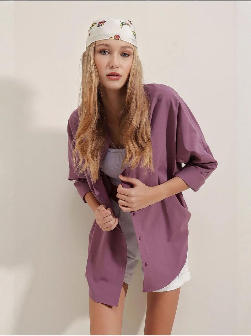 Camisa oversize de popelina con estampado y botones bdart Malva - Kiabi
