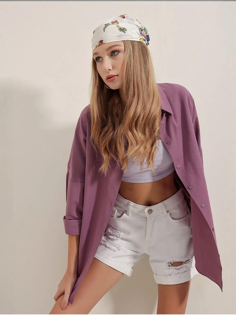 Camisa oversize de popelina con estampado y botones bdart Malva - Kiabi